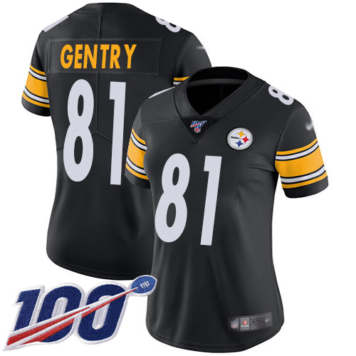 Women Pittsburgh Steelers Football #81 Limited Black Zach Gentry Home 100th Season Vapor Untouchable Nike NFL Jersey